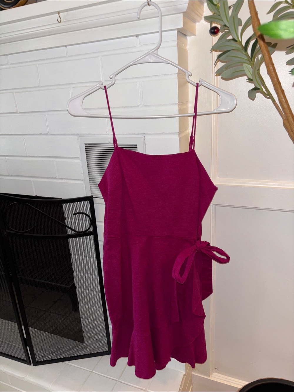 Express Magenta Tie-Waist Mini Dress